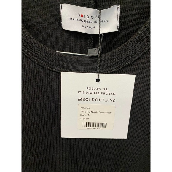 NWT Sold Out NYC Not So Basic Dress MEDIUM Black Ribbed Knit Sleeveless Midi - Picture 4 of 4
